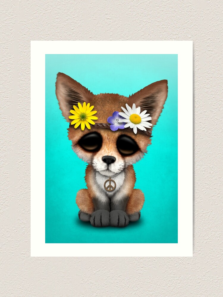 Impression Artistique Mignon Bebe Renard Hippie Par Jeffbartels Redbubble