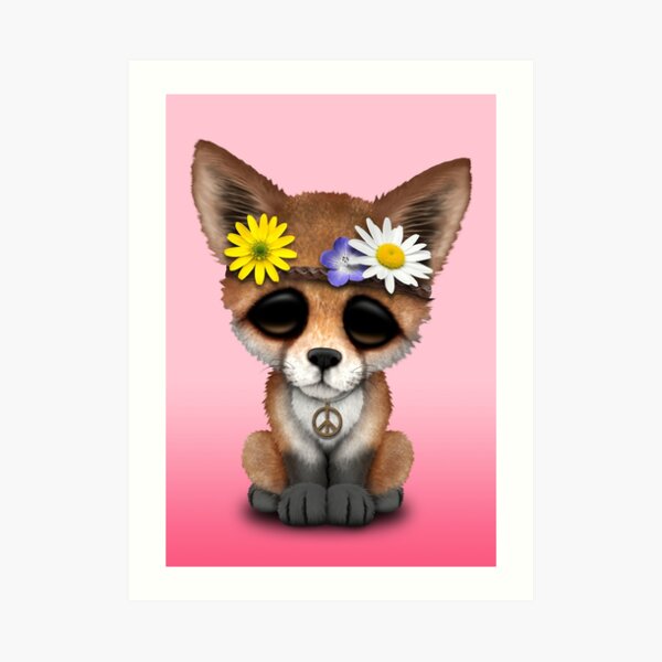 Impression Artistique Mignon Bebe Renard Hippie Par Jeffbartels Redbubble