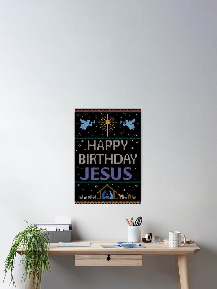 Poster Pull De Noel Laid Tricot Par Granny Joyeux Anniversaire Jesus Christian Religieux Violet Par 26 Characters Redbubble