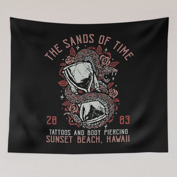 Item preview, The Sands of Time, Sunset Beach, Hawaii Tattoo studio, Hourglass, Snake & Roses designed and sold by Proverbial Wisdom Design.