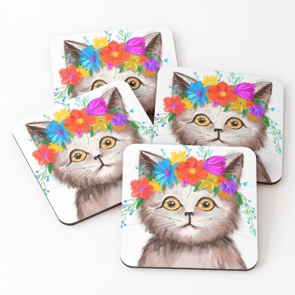 Item preview, Cat with flowers designed and sold by mazitovaart8.