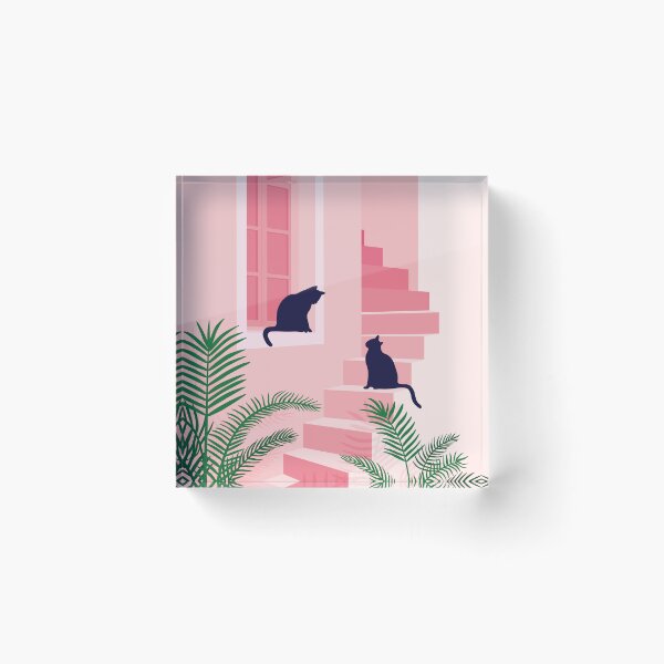Item preview, Two Cats Meeting On Pink Stairs designed and sold by zykydesigns.