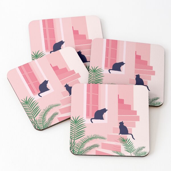 Item preview, Two Cats Meeting On Pink Stairs designed and sold by zykydesigns.