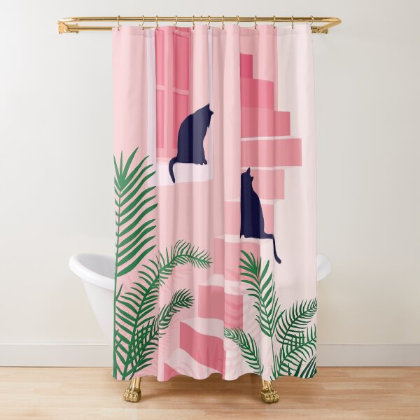 Item preview, Two Cats Meeting On Pink Stairs designed and sold by zykydesigns.