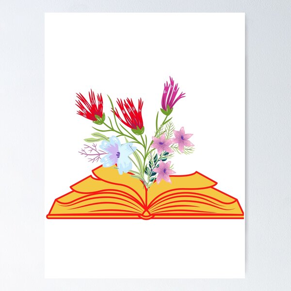 Aesthetic open book design with flowers Poster for Sale by