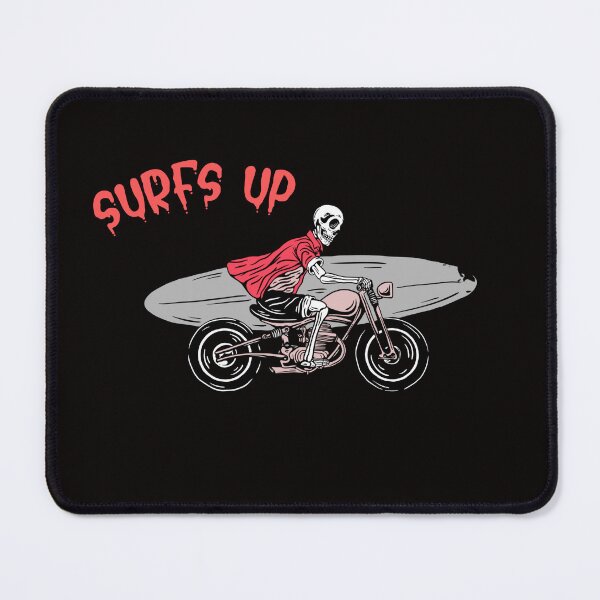 Item preview, biker with surfboard"surfs up" slogan designed and sold by ydsdesigns.