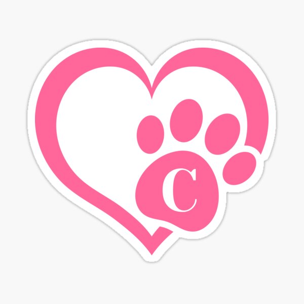 Pink heart with paw and monogram C Sticker