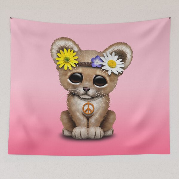 Item preview, Cute Hippie Lion Cub on Pink designed and sold by JeffBartels.
