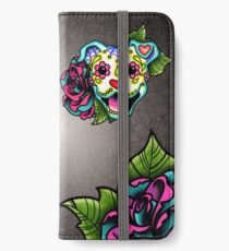 Vinilo o funda para iPhone Pitbull sonriente en blanco - Día de los muertos Pitbull - Sugar Skull Dog
