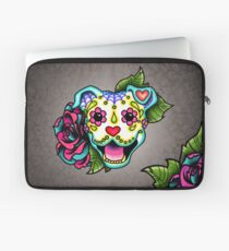 Smiling Pit Bull in White - Day of the Dead Pitbull - Sugar Skull Dog Laptop Sleeve