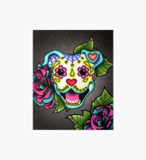 Smiling Pit Bull in White - Day of the Dead Pitbull - Sugar Skull Dog Art Board