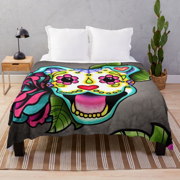 Item preview, Smiling Pit Bull in White - Day of the Dead Pitbull - Sugar Skull Dog designed and sold by Pretty In Ink.