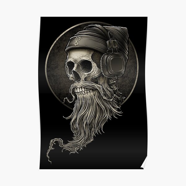 Viking Vintage Skull Beard with Headphone  Poster