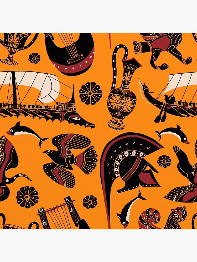 "Ancient Greek Black Figure Pottery Pattern" Sticker for Sale by