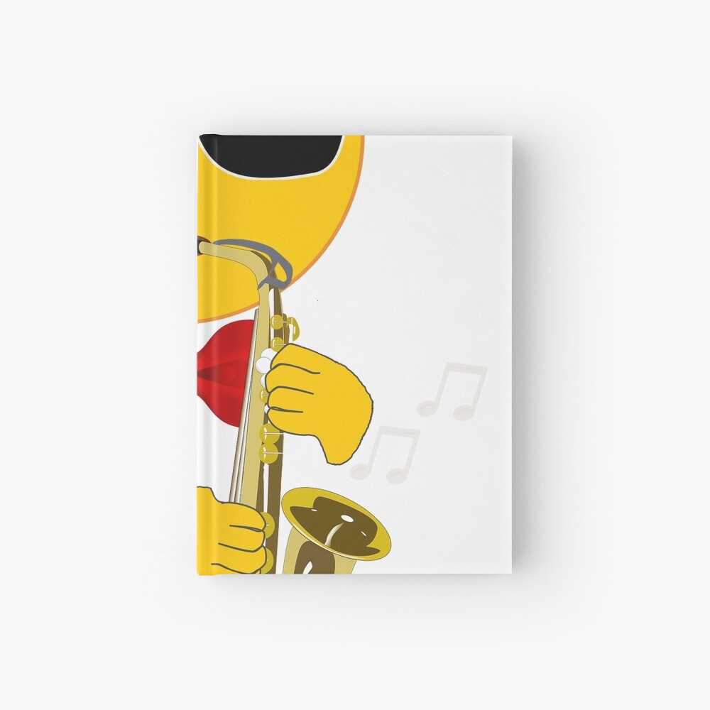 "Gift for Saxophone Player Emoji Playing Sax" Hardcover Journal for Sale by customshirtgirl