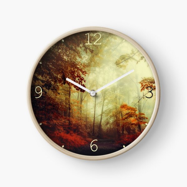 Mystical woodlands - Forest Scenery in red and yellow tones Clock