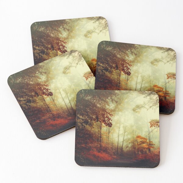 Item preview, Mystical woodlands - Forest Scenery in red and yellow tones designed and sold by Dyrk Wyst Redbubble Shop.
