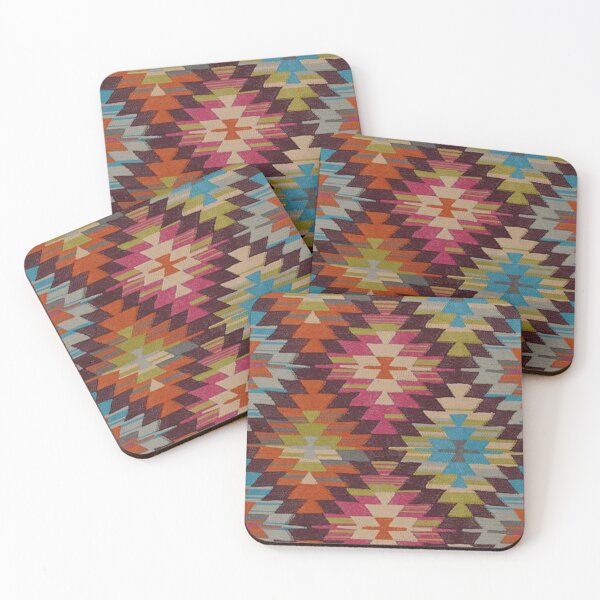 Item preview, Copy of Vintage Oriental Rug Pattern Blue Pink Green Orange  Geometricr  Pattern Beautiful  Colorful designed and sold by CandyLoo.
