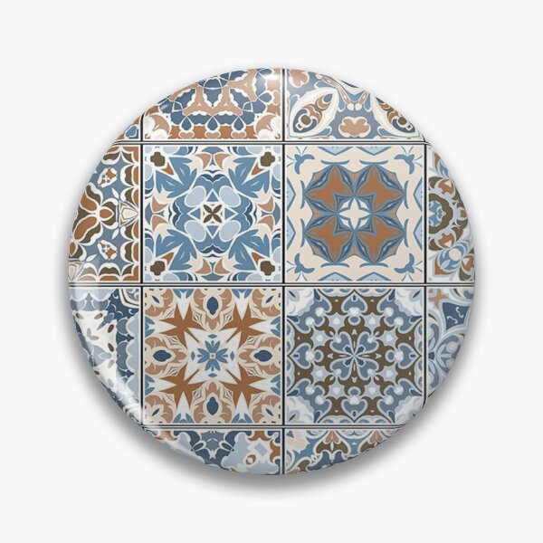 Item preview, Antique Moroccan Art Tiles Colorful Pattern Geometric Retro Brown White Blue designed and sold by CandyLoo.