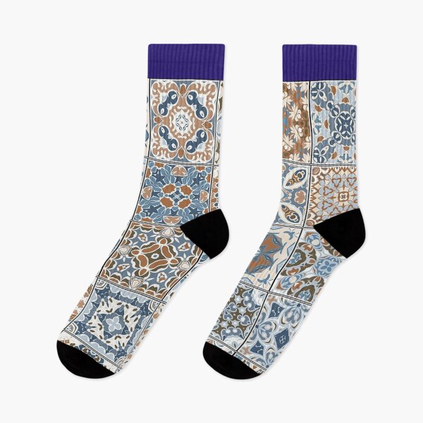 Item preview, Antique Moroccan Art Tiles Colorful Pattern Geometric Retro Brown White Blue designed and sold by CandyLoo.