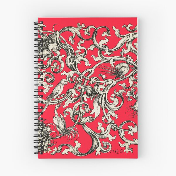 Item preview, FANTASTIC BIRDS AND PARROTS AMONG FLOWER SWIRLS Black White Red Gothic Floral designed and sold by BulganLumini.