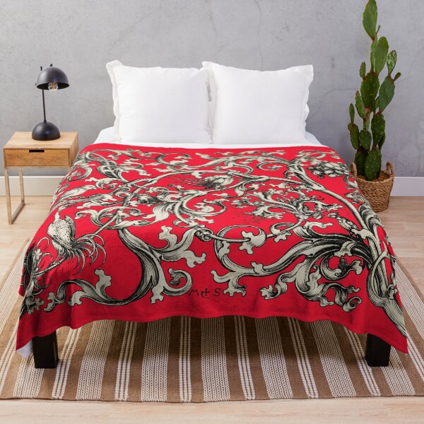 Item preview, FANTASTIC BIRDS AND PARROTS AMONG FLOWER SWIRLS Black White Red Gothic Floral designed and sold by BulganLumini.