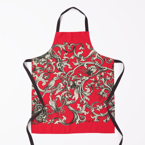 Item preview, FANTASTIC BIRDS AND PARROTS AMONG FLOWER SWIRLS Black White Red Gothic Floral designed and sold by BulganLumini.