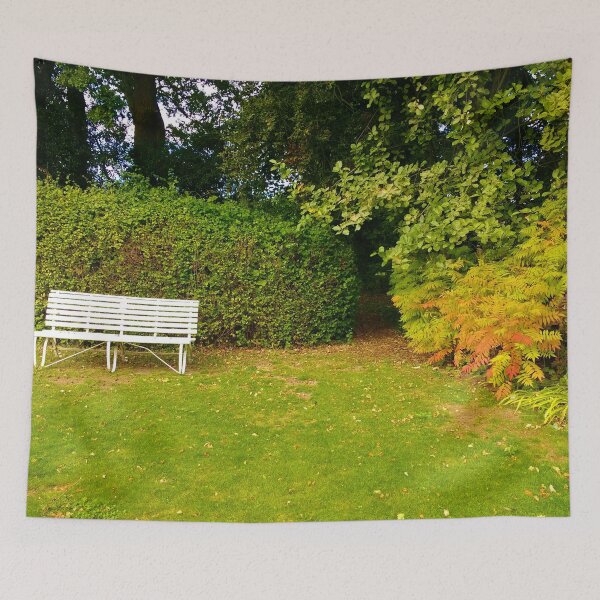 Item preview, #238 |☼| White Bench By Bush - Front Landscape Shot, Featuring Gap (Elsham Hall, Gardens & Country Park) designed and sold by Naean H.F. (Nez Man).