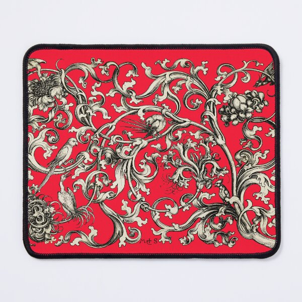 Item preview, FANTASTIC BIRDS AND PARROTS AMONG FLOWER SWIRLS Black White Red Gothic Floral designed and sold by BulganLumini.