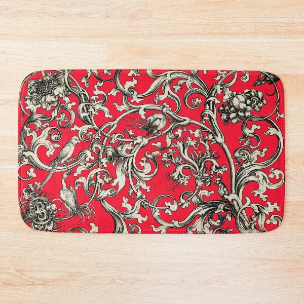 Item preview, FANTASTIC BIRDS AND PARROTS AMONG FLOWER SWIRLS Black White Red Gothic Floral designed and sold by BulganLumini.