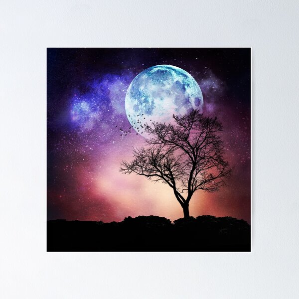 Small tree with 2024 moon and sunset painting