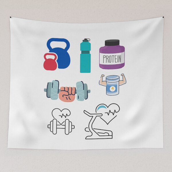 Item preview, Gym Essentials Protein, Shaker, Bra, Kettlebell, Dumbbell, Water bottle designed and sold by Sam Artist.