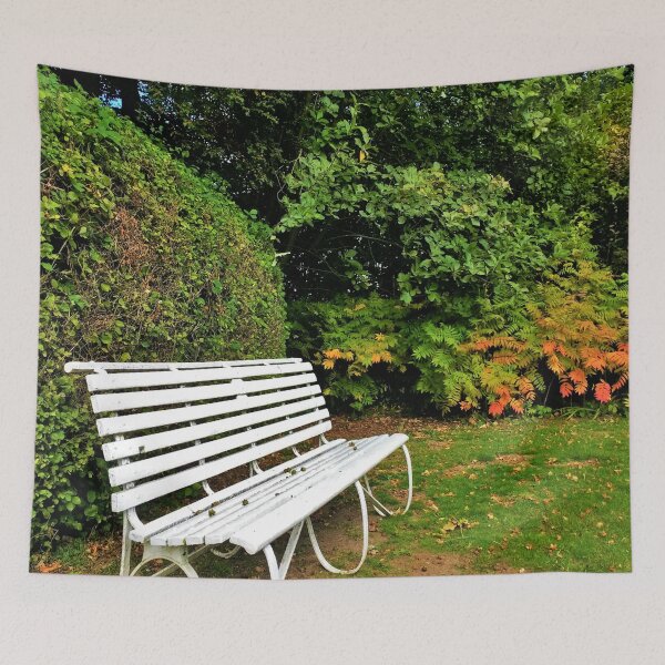 Item preview, #239 |☼| White Bench By Bush - Angled Portrait Shot (Elsham Hall, Gardens & Country Park) designed and sold by Naean H.F. (Nez Man).
