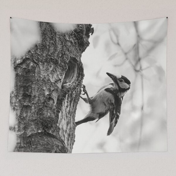 Item preview, Busy arrivals. Great spotted woodpecker bw designed and sold by Jouko Lehto Photography.