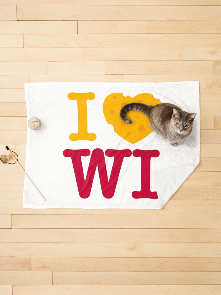 Thumbnail 1 of 6, Pet Blanket, I Love Wisconsin - I heart WI with Cheese - Madison Red designed and sold by abowersock.