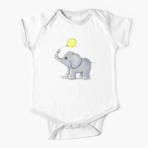 Yellow Balloon Elephant Short Sleeve Baby One-Piece
