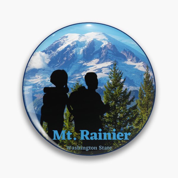 Item preview, Mt. Rainier in Washington State. Circle round shape with couple hiking. designed and sold by Kona Linda.