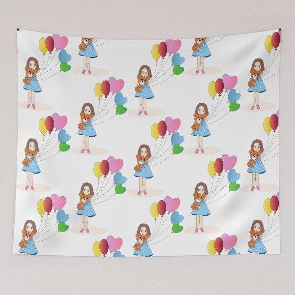 Item preview, Stay girl with balloons and bear designed and sold by Ingahaliullina.