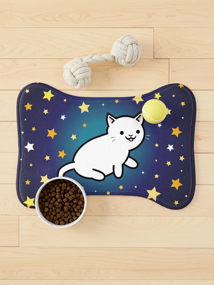 Cute Kawaii White Cat with Moon and Star Frame, Galaxy background | Pet Mat