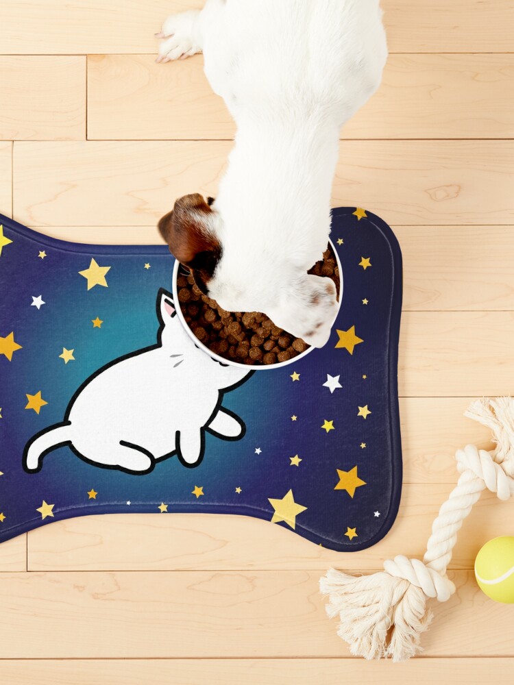 Cute Kawaii White Cat with Moon and Star Frame, Galaxy background | Pet Mat