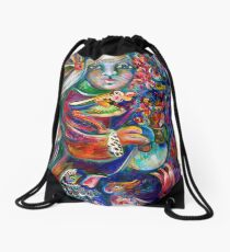 Orphan Child with Flowers Drawstring Bag