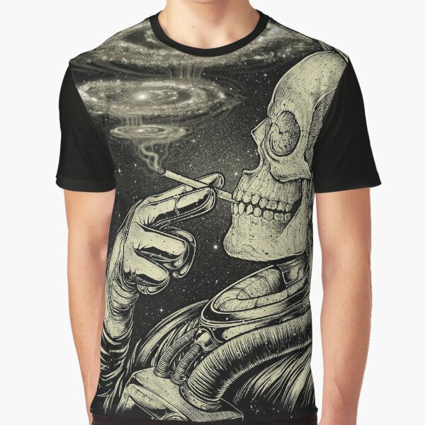 Winya No. 31 Relaxing Skeleton Astroanut Smoking Amoung the Stars in the Space Graphic T-Shirt