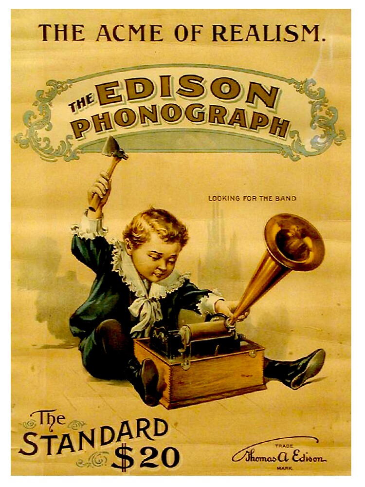 EDISON PHONOGRAPH; Vintage Pictorial Advertising Print Kids T