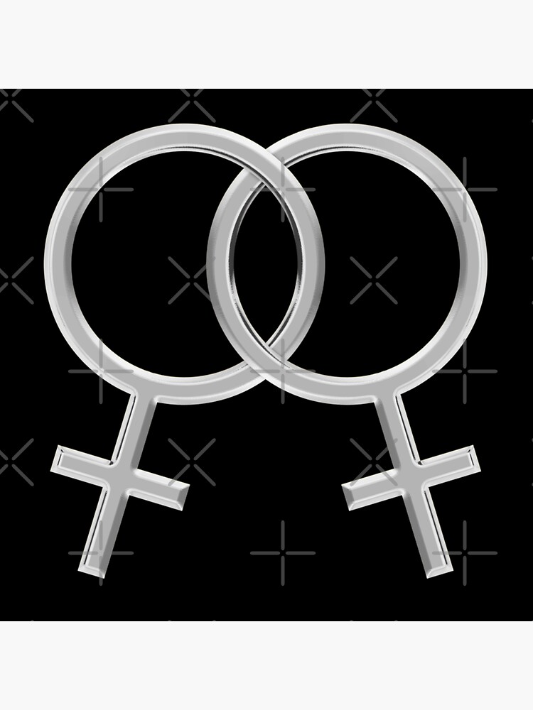 Two Interlocking Female Symbols (silver design - black background) by Gay-Pride-Depot