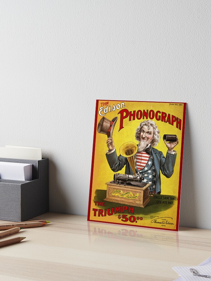 EDISON PHONOGRAPH: Vintage Uncle Sam U.S Advertising Print