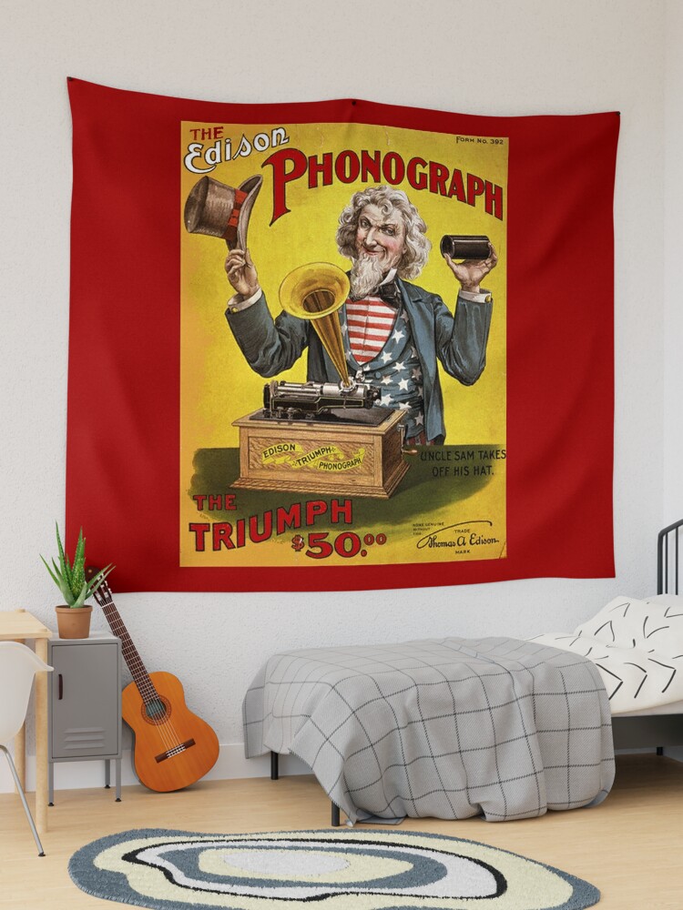 EDISON PHONOGRAPH: Vintage Uncle Sam U.S Advertising Print