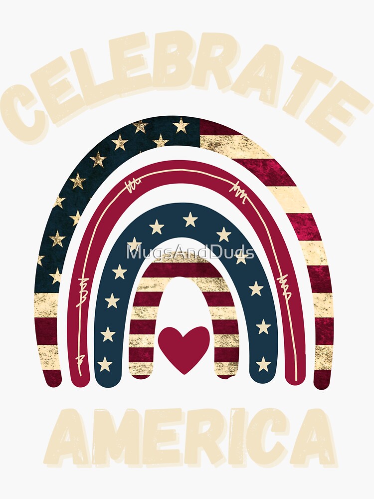 Thumbnail 3 of 3, Sticker, Celebrate America - 4th of July Rainbow designed and sold by MugsAndDuds.