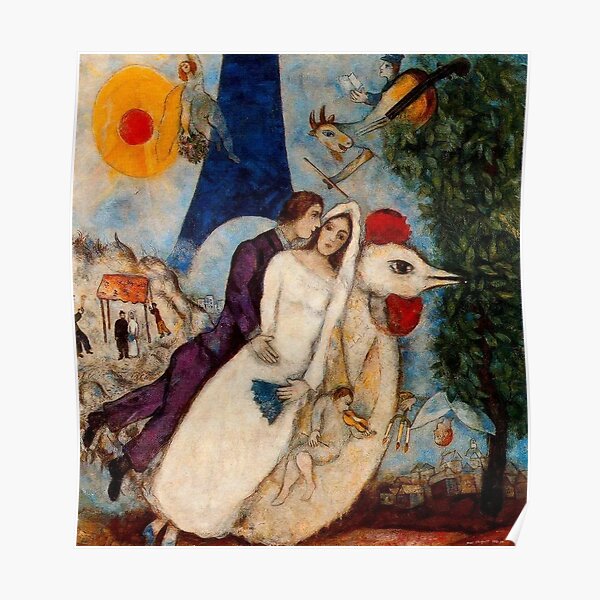 Les fiancés et la Tour Eiffel Marc Chagall Poster