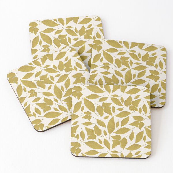 Item preview, White Cream and Mustard Leaves Pattern designed and sold by WalkSimplyArt.