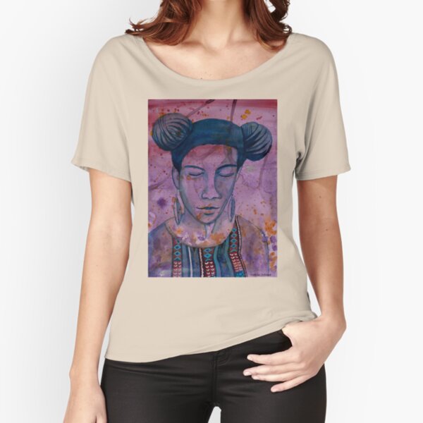 Purple Portrait of Black Woman Relaxed Fit T-Shirt